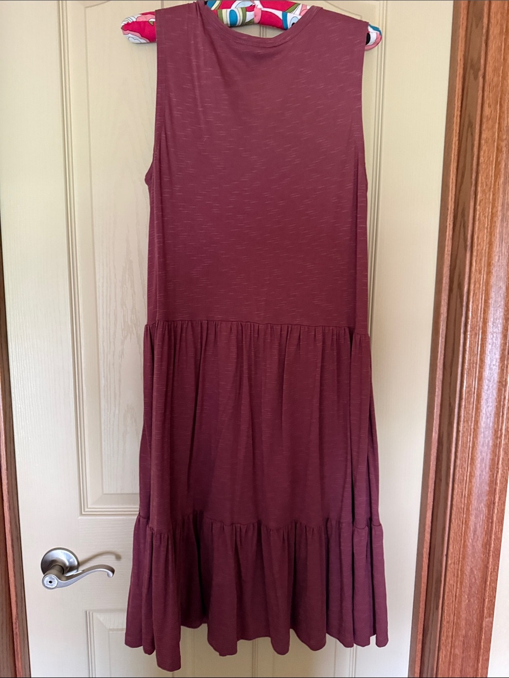 Toad&Co Sleeveless V-Neck Tiered Midi Dress in Burgundy - Picture 3 of 3